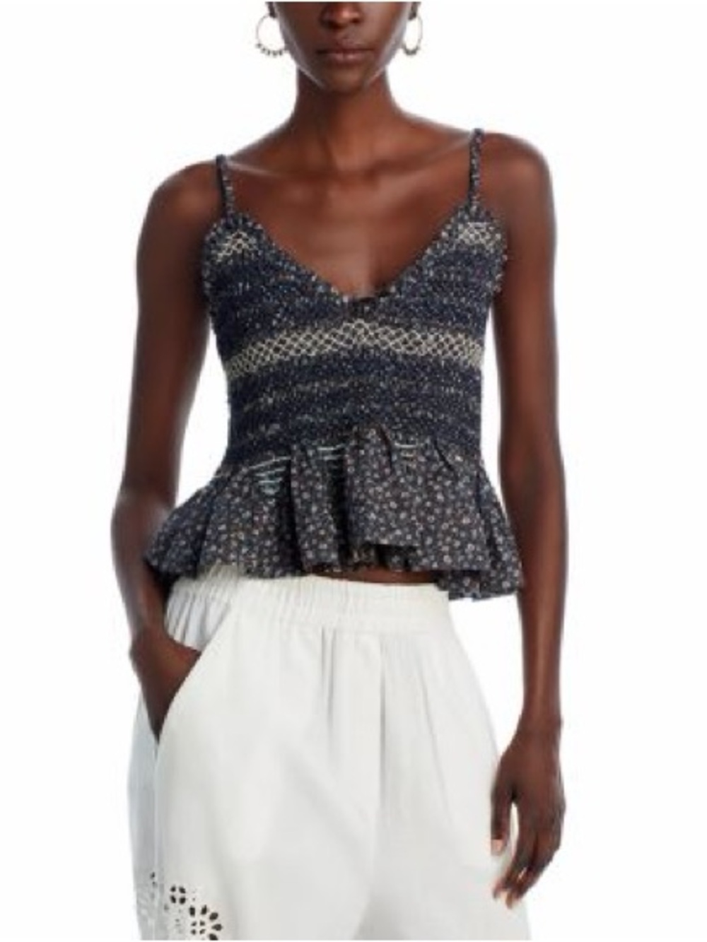 Sea New York Navy and Cream Smocked Peplum Tank Top